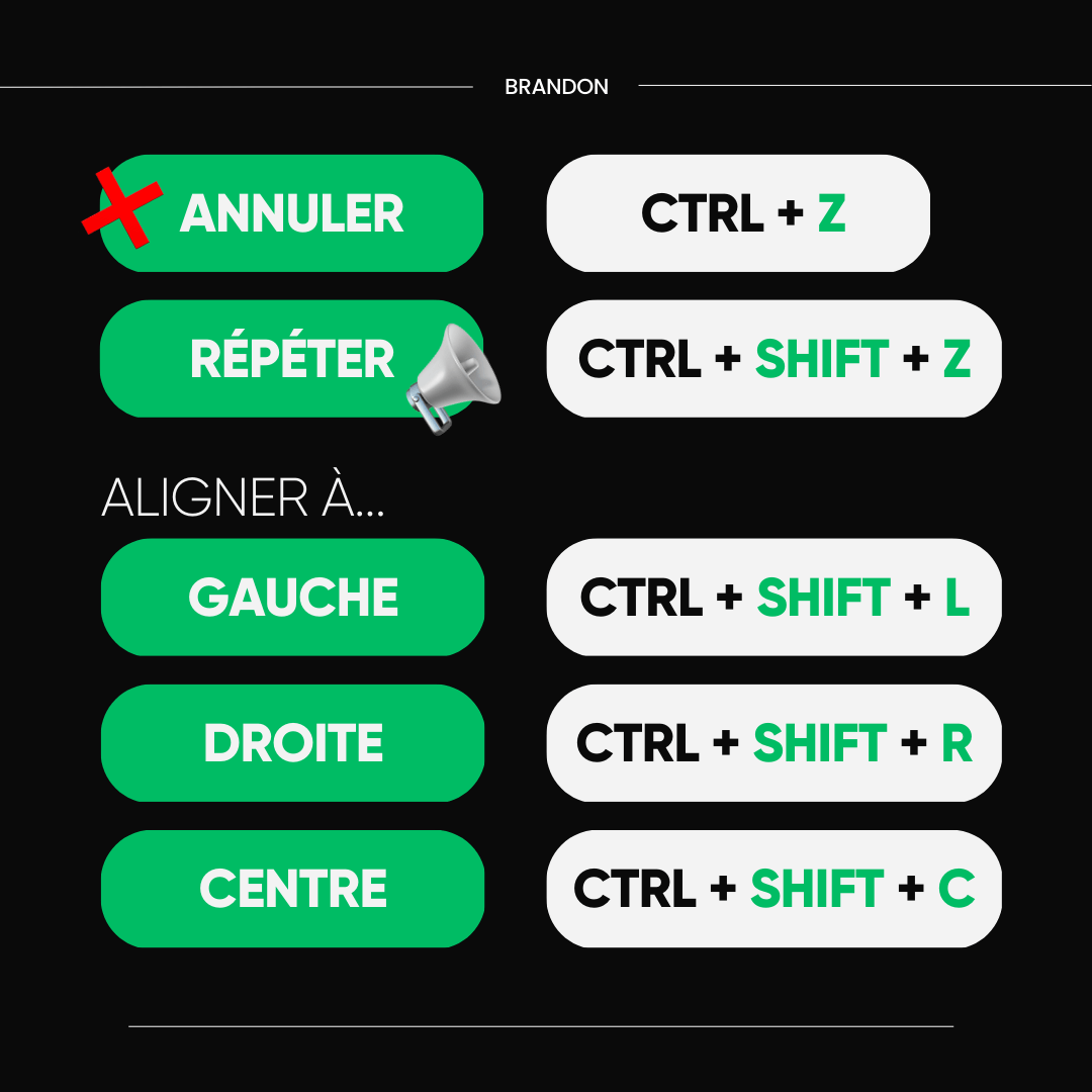Top 20 des raccourcis canva